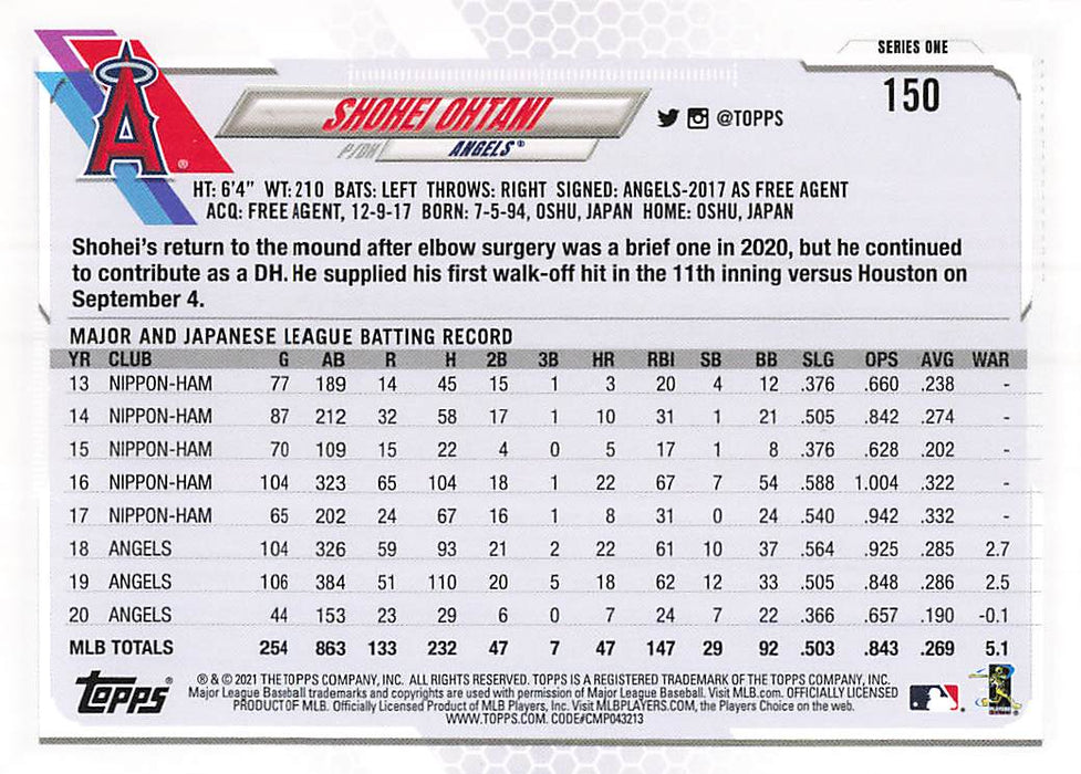 2021 Topps #150 Shohei Ohtani