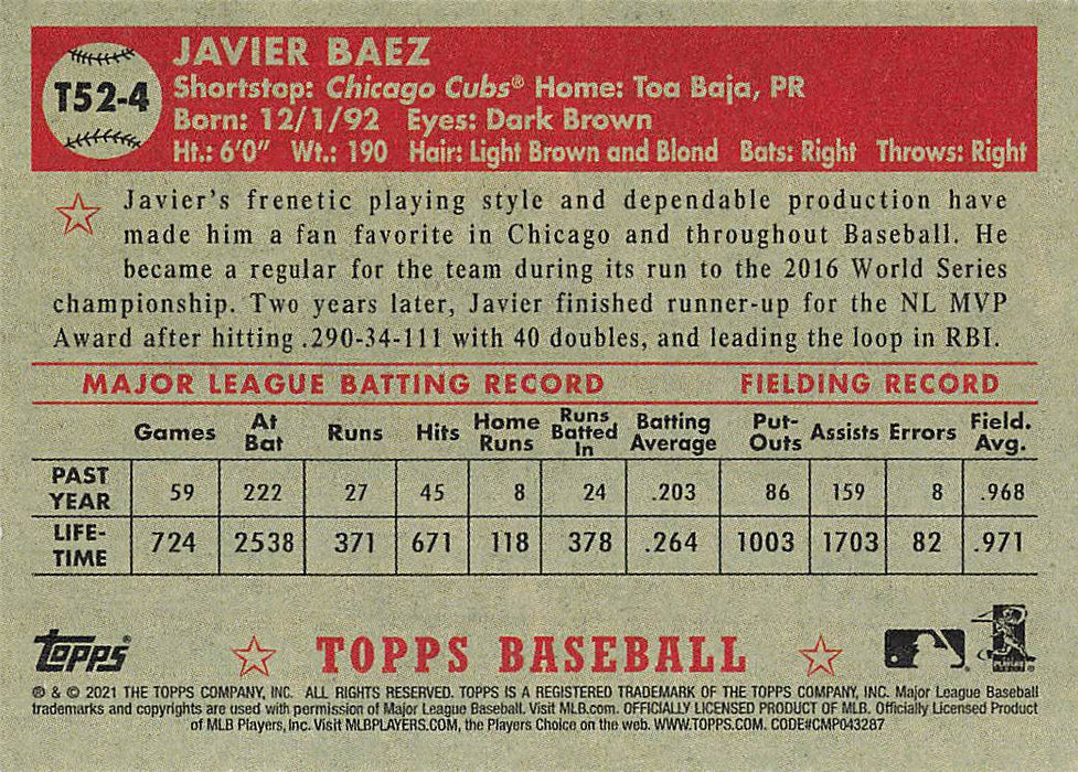 2021 Topps '52 Topps Redux #T524 Javier Baez