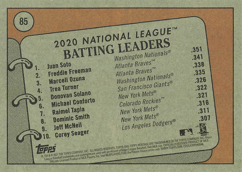 2021 Topps Heritage #85 Juan Soto/Marcell Ozuna/Freddie Freeman LL