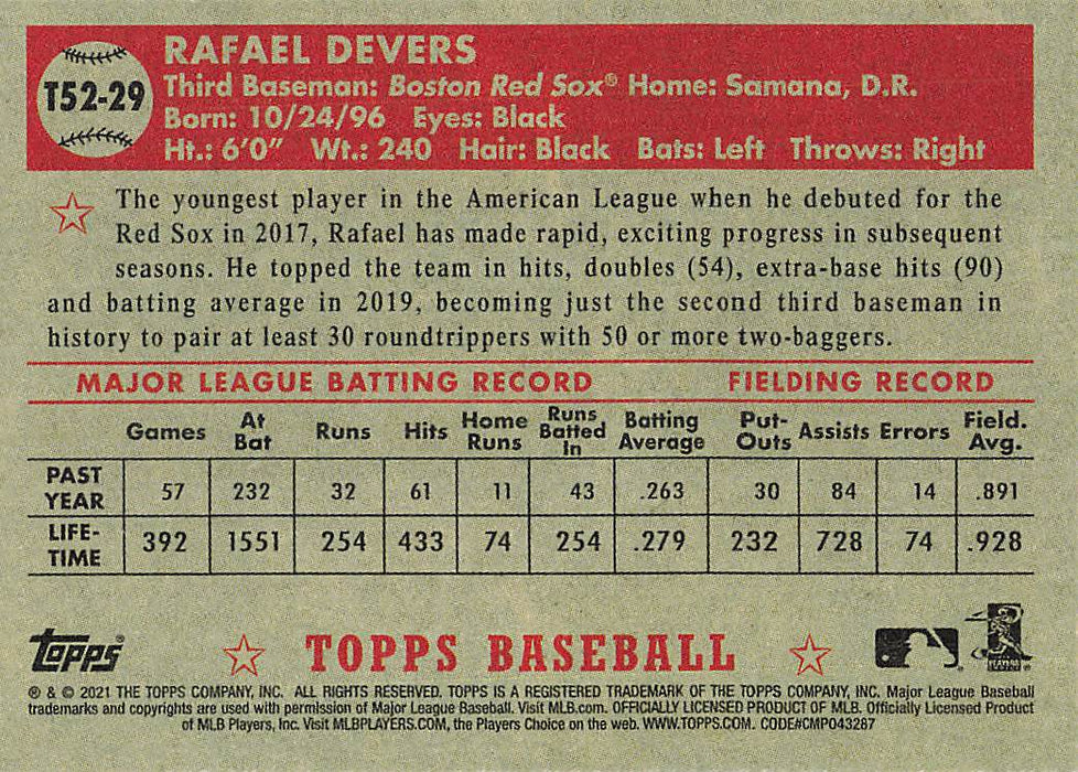 2021 Topps '52 Topps Redux #T5229 Rafael Devers