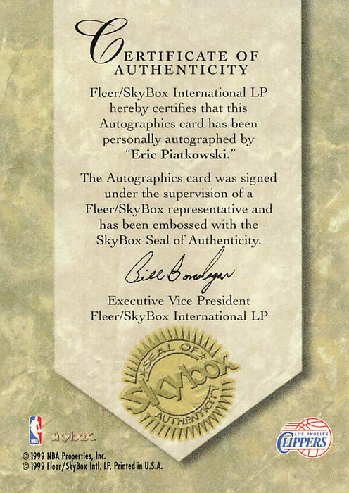 1999-00 SkyBox Premium Autographics #85 Eric Piatkowski