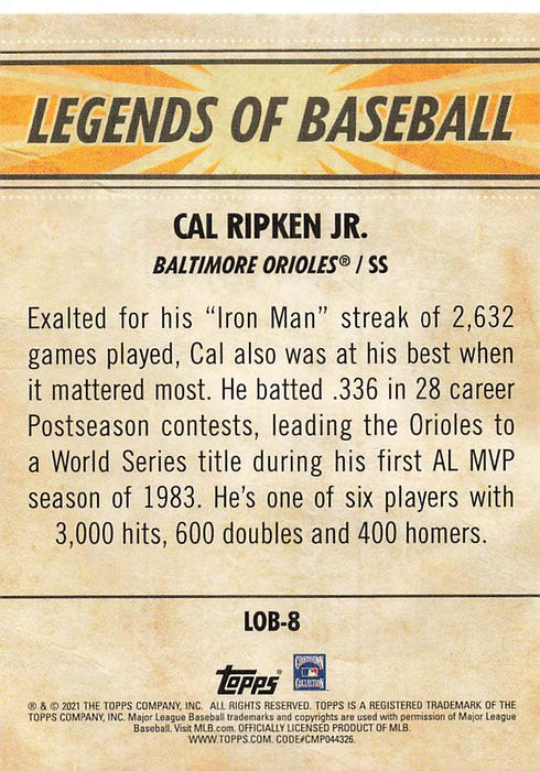 2021 Topps Opening Day Legends of Baseball #LOB8 Cal Ripken Jr.
