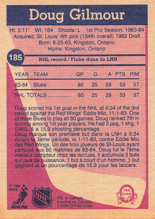 1984-85 O-Pee-Chee #185 Doug Gilmour RC