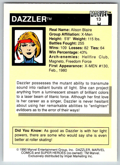 1990 Impel Marvel Universe I #13 Dazzler