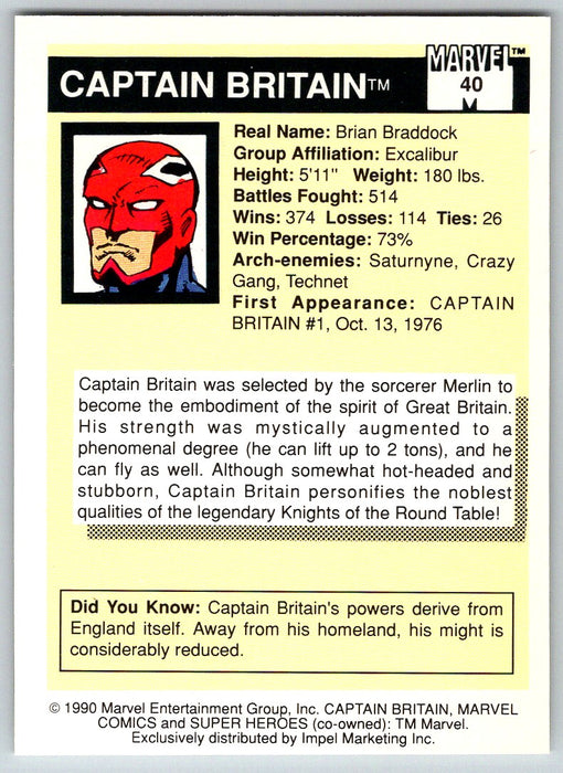 1990 Impel Marvel Universe I #40 Captain Britain