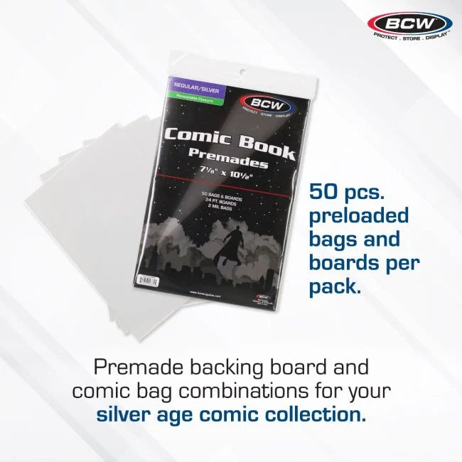 Premade Resealable Silver Comic Bag and Board (BCW) 50 pack