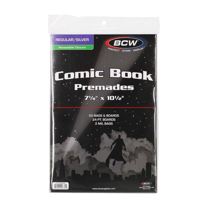 Premade Resealable Silver Comic Bag and Board (BCW) 50 pack