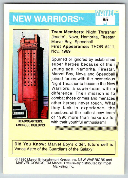 1990 Impel Marvel Universe I #85 New Warriors