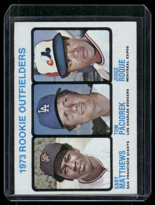 1973 Topps #606 1973 Rookie Outfielders (Matthews / Paciorek / Roque)