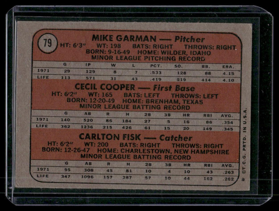 1972 Topps #79 Red Sox Rookie Stars (Garman / Cooper / Fisk)