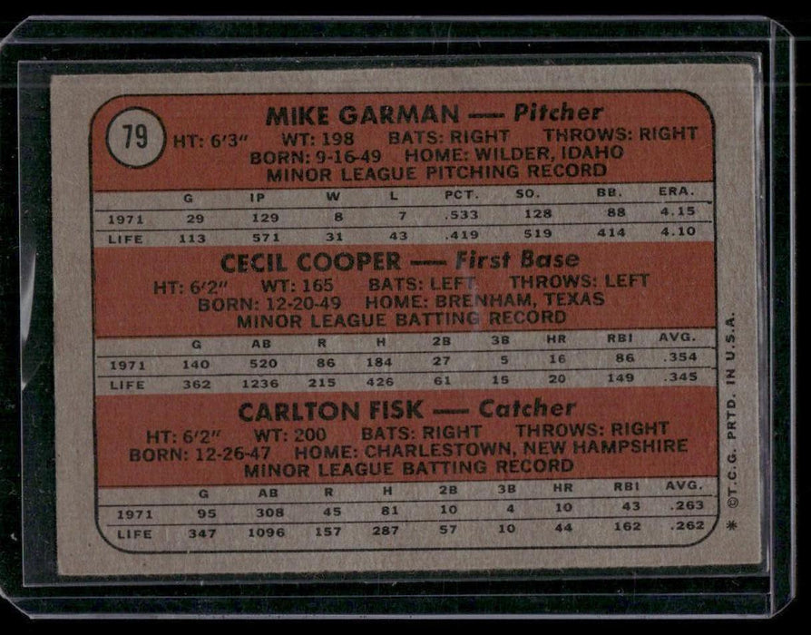 1972 Topps #79 Red Sox 1972 Rookie Stars (Garman / Cooper / Fisk)