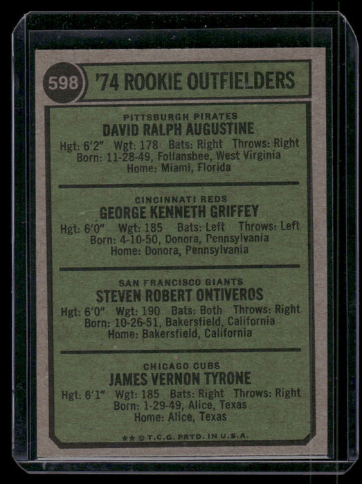 1974 Topps #598 Rookie Outfielders (Augustine / Griffey / Ontiveros / Tyrone)