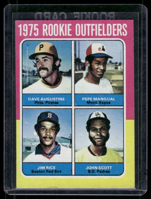 1975 Topps #616 1975 Rookie Outfielders (Augustine / Mangual / Rice / Scott)