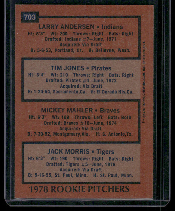 1978 Topps #703 Rookie Pitchers (Andersen / Jones / Mahler / Morris)