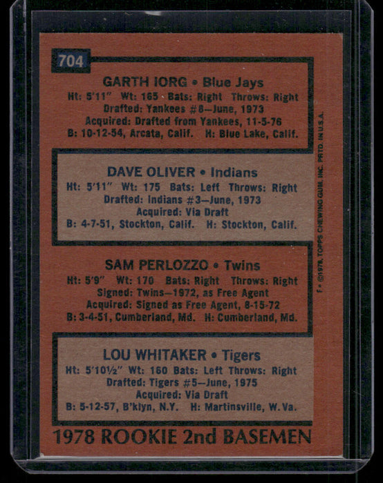 1978 Topps #704 Rookie Second Basemen (Iorg /  Oliver / Perlozzo / Whitaker)