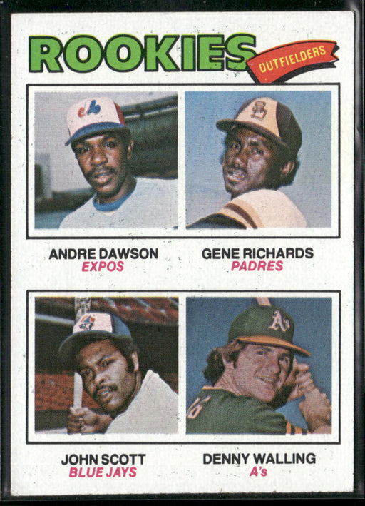 1977 Topps #473 Rookie Outfielders (Dawson / Richards / Scott / Walling)