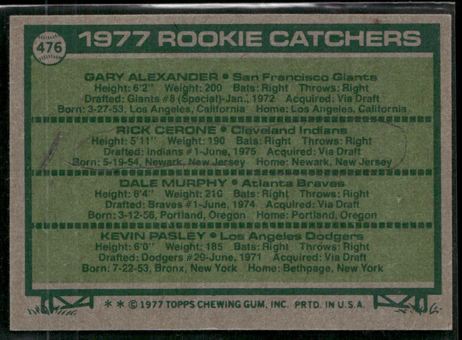 1977 Topps #476 Rookie Catchers (Alexander / Cerone / Murphy / Pasley)