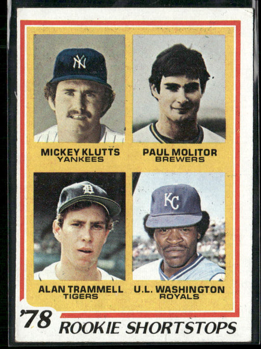 1978 Topps #707 Rookie Shortstops (Klutts / Molitor / Trammell / Washington)