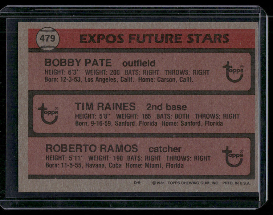 1981 Topps #479 Expos Future Stars (Tim Raines / Roberto Ramos / Bobby Pate)