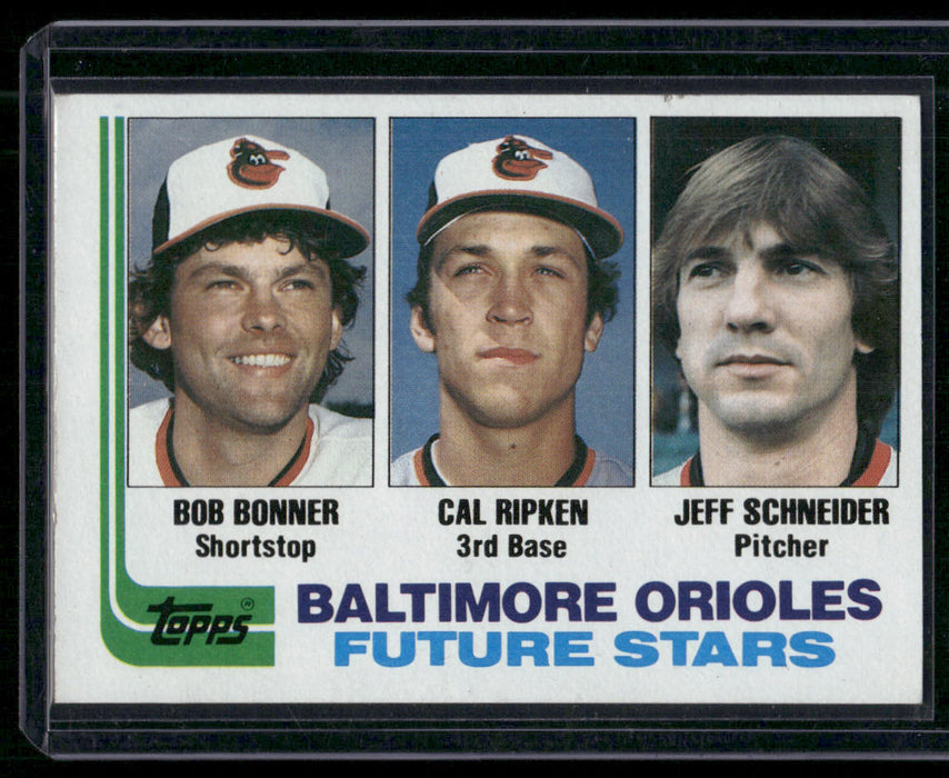 1982 Topps #21 Orioles Future Stars (Bob Bonner / Cal Ripken / Jeff Schneider)