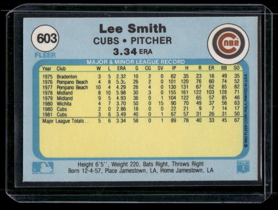 1982 Fleer #603b Lee Smith