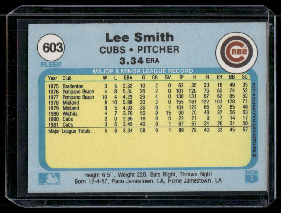 1982 Fleer #603b Lee Smith