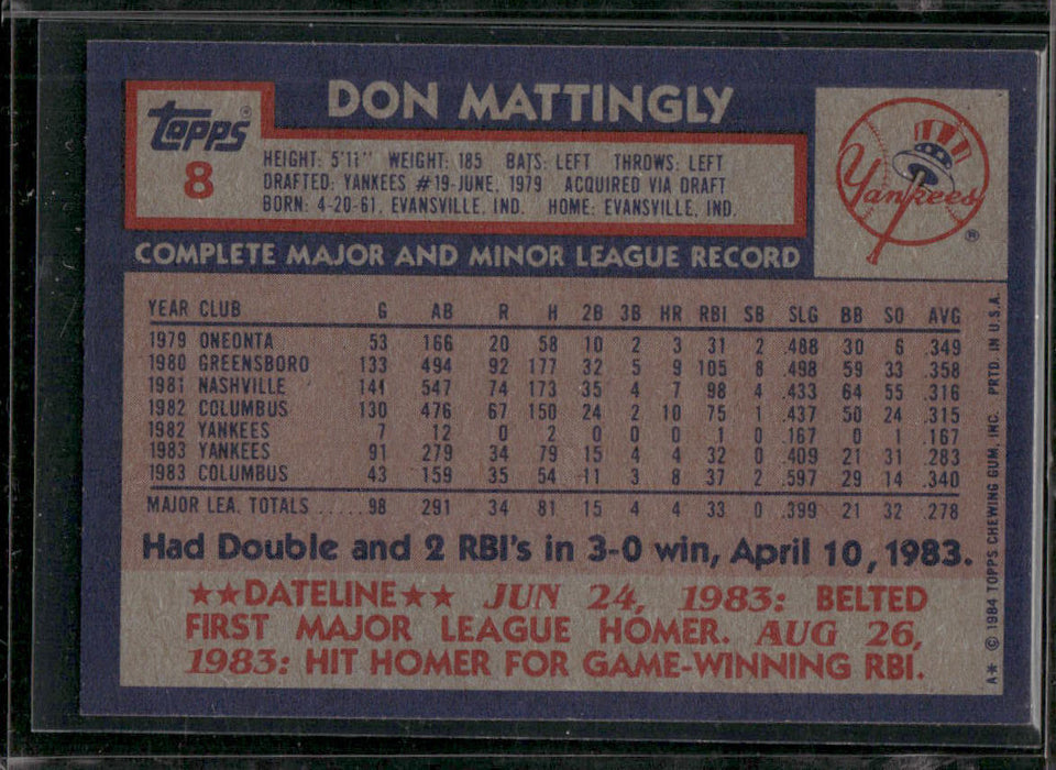 1984 Topps #8 Don Mattingly