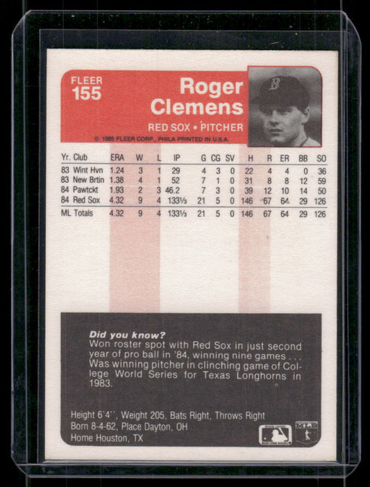 1985 Fleer #155 Roger Clemens