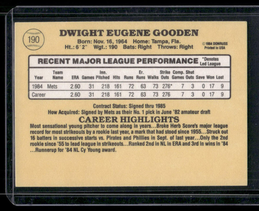 1985 Donruss #190 Dwight Gooden