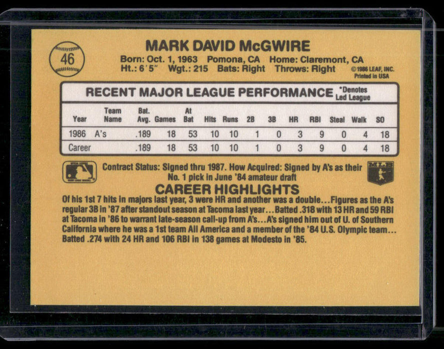 1987 Donruss #46 Mark McGwire