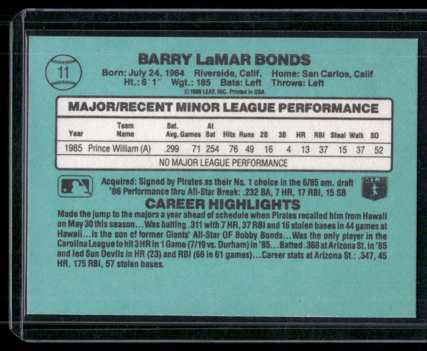 1986 Donruss The Rookies #11 Barry Bonds