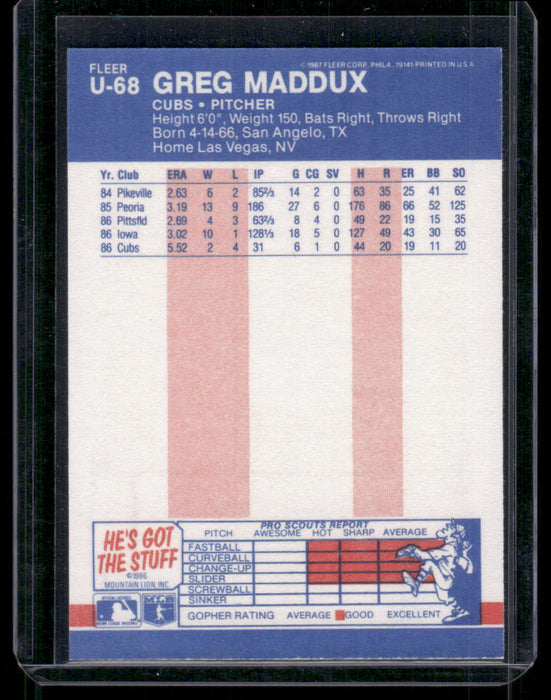 1987 Fleer Update #U-68 Greg Maddux