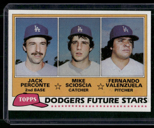 1981 Topps #302 Dodgers Future Stars (Perconte / Scioscia / Valenzuela)