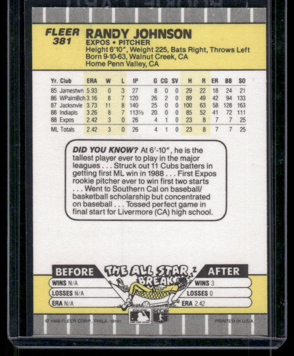 1989 Fleer #381a Randy Johnson Sign over left shoulder completely blacked out