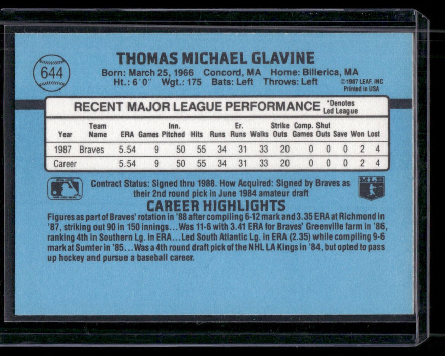 1988 Donruss #644b Tom Glavine