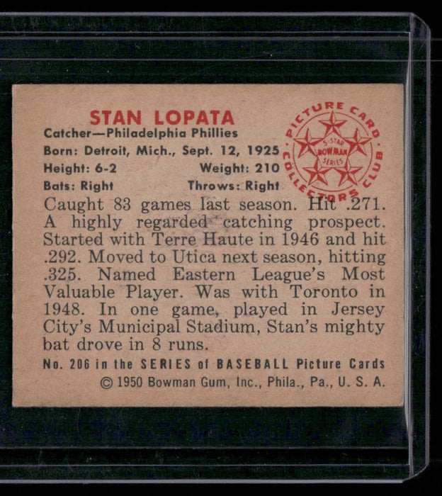 1950 Bowman #206b Stan Lopata