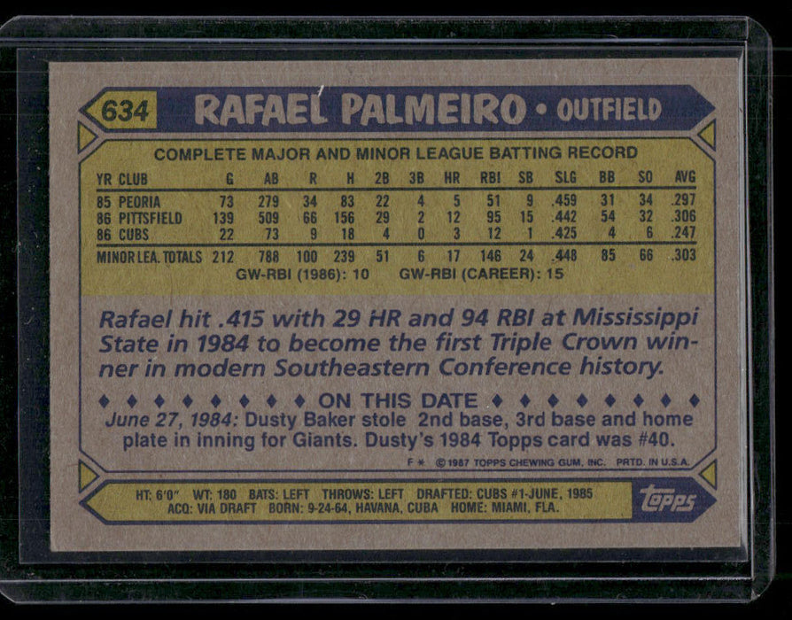 1987 Topps #634 Rafael Palmeiro