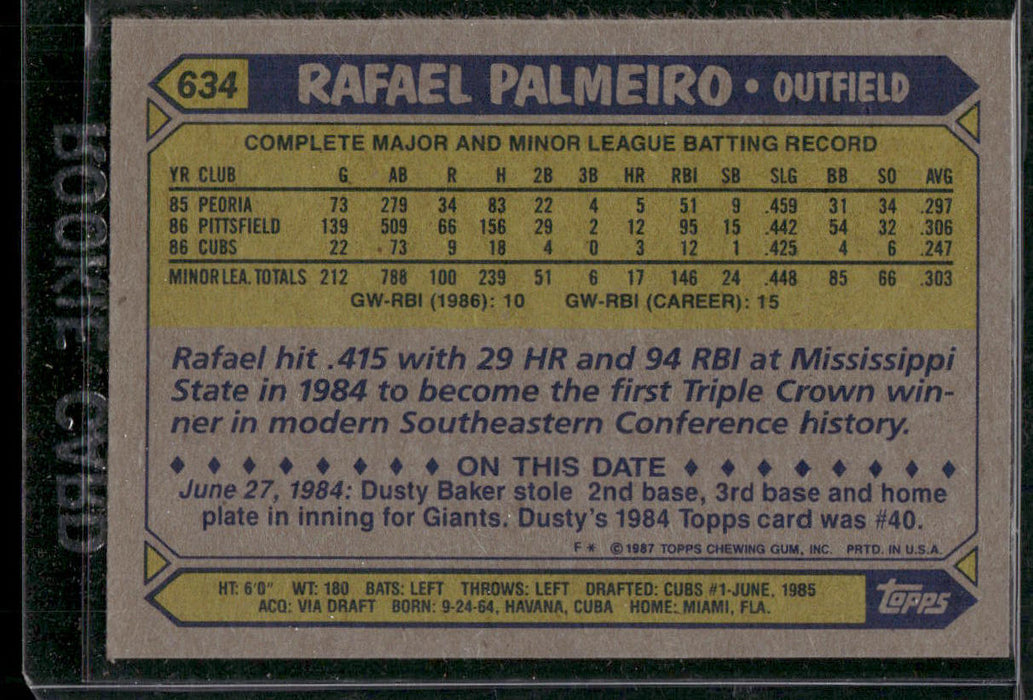 1987 Topps #634 Rafael Palmeiro