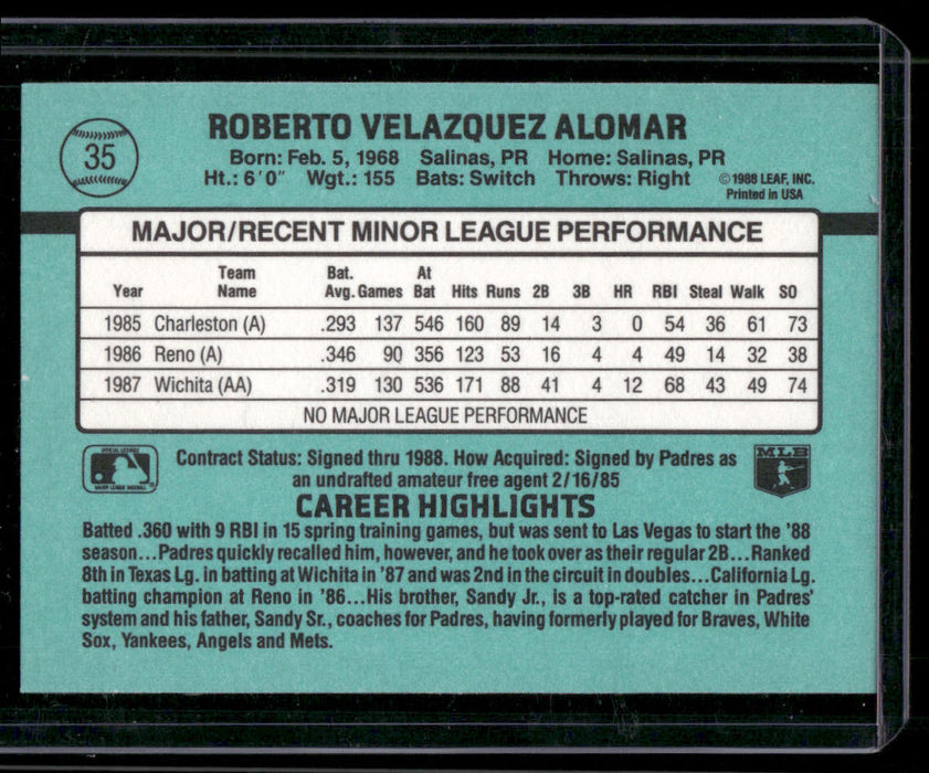 1988 Donruss The Rookies #35 Roberto Alomar