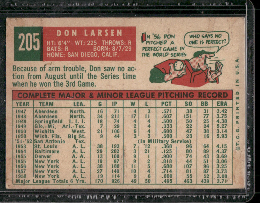 1959 Topps #205a Don Larsen Gray/darker back