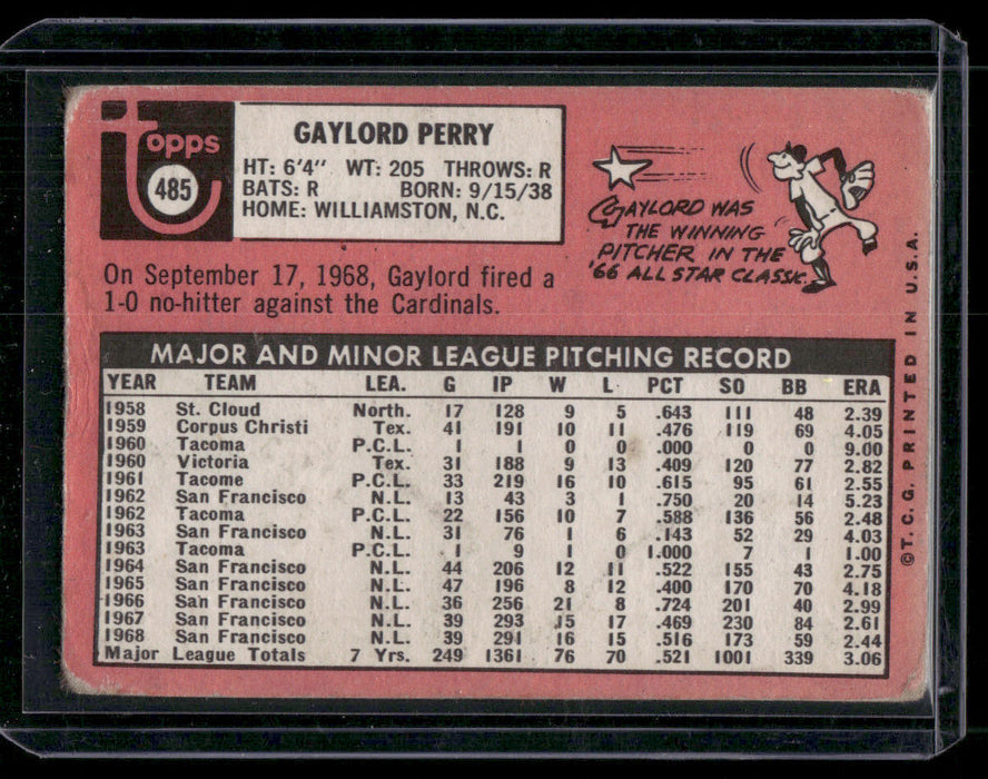 1969 Topps #485a Gaylord Perry last name in yellow