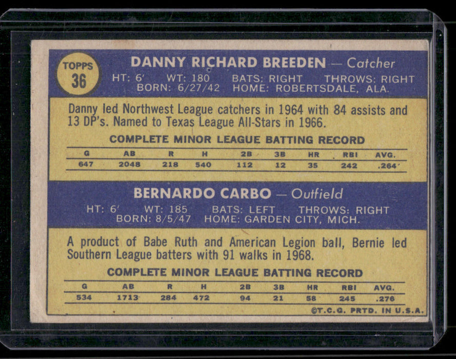 1970 Topps #36 Reds 1970 Rookie Stars (Danny Breeden / Bernie Carbo)