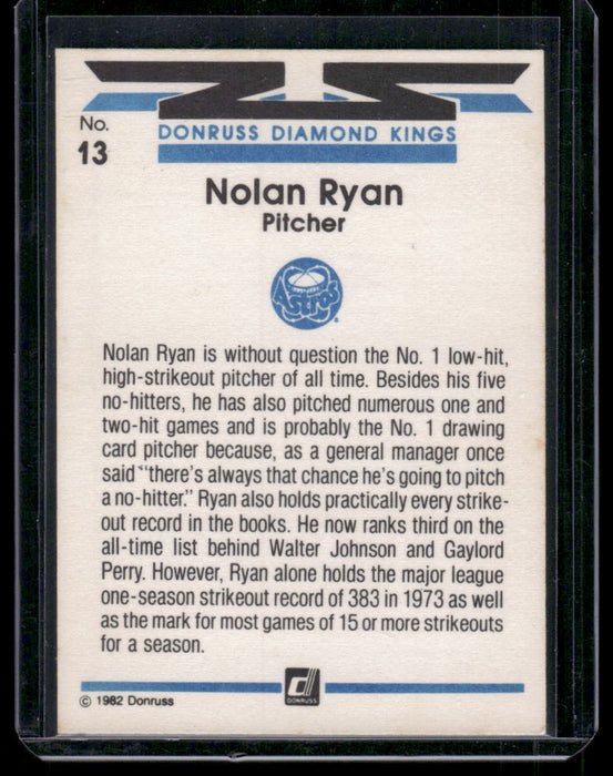 1982 Donruss #13 Nolan Ryan