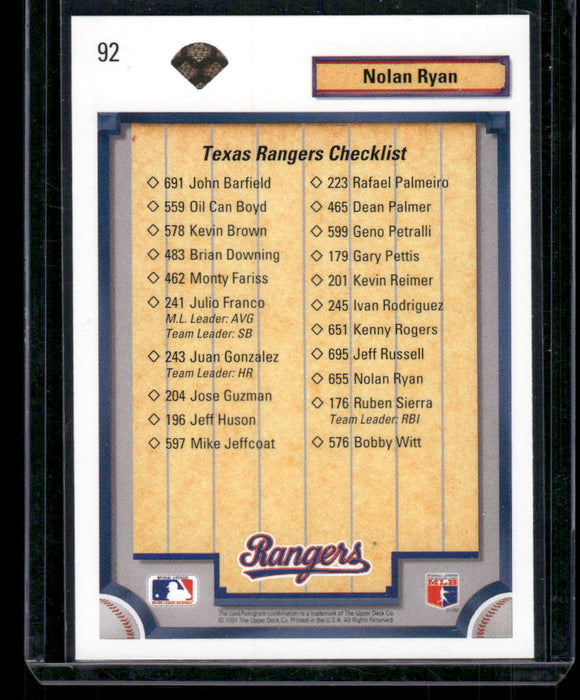 1992 Upper Deck #92 Nolan Ryan