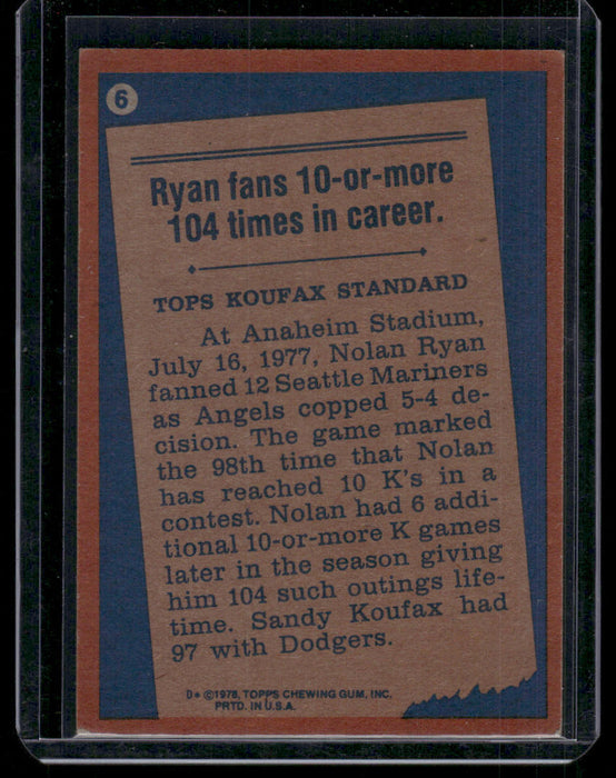 1978 Topps #6 Nolan Ryan