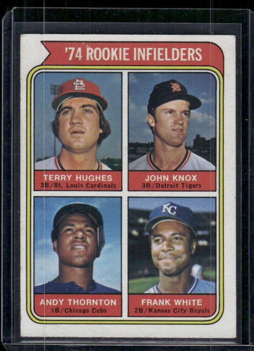 1974 Topps #604 1974 Rookie Infielders (Hughes / Knox / Thornton / White)