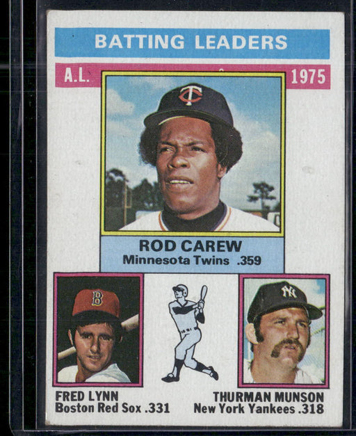 1976 Topps #192 1975 AL Batting Leaders (Rod Carew / Fred Lynn / Thurman Munson)