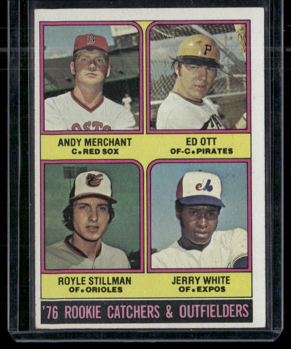 1976 Topps #594 Rookie Catchers & Outfielders (Merchant/Ott/Stillman/White)