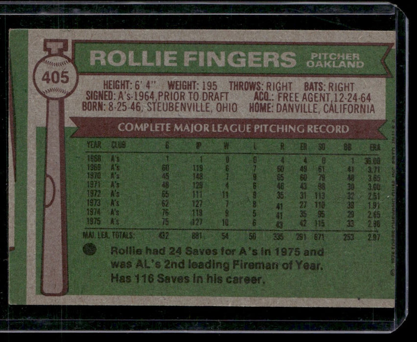 1976 Topps #405 Rollie Fingers