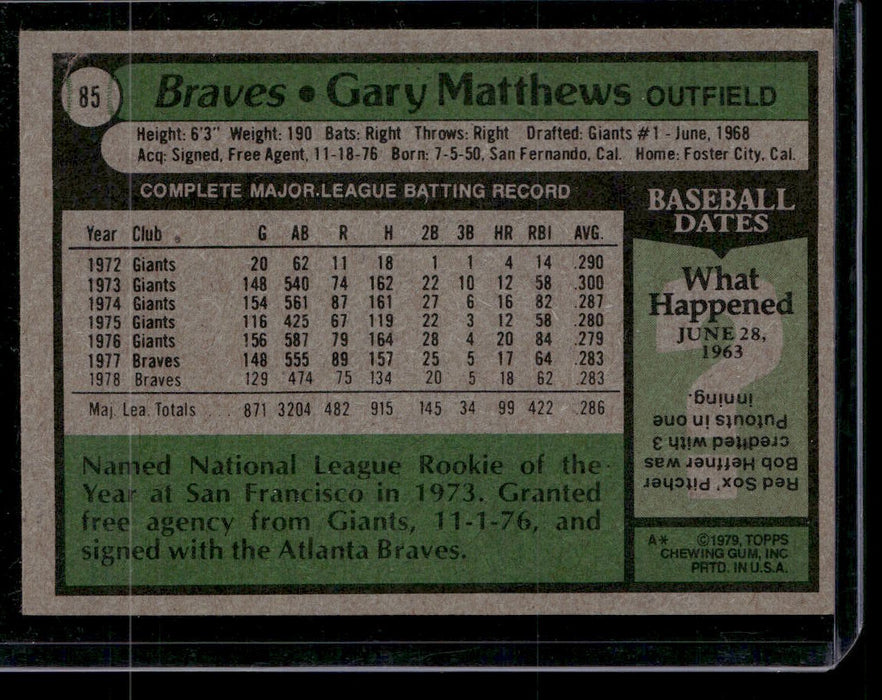 1979 Topps #85 Gary Matthews